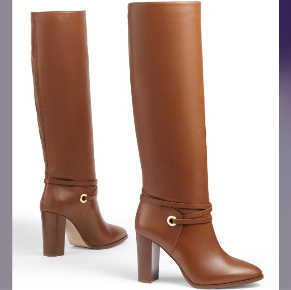 L K BENNET Shelby Tan Leather Knee-High Boots